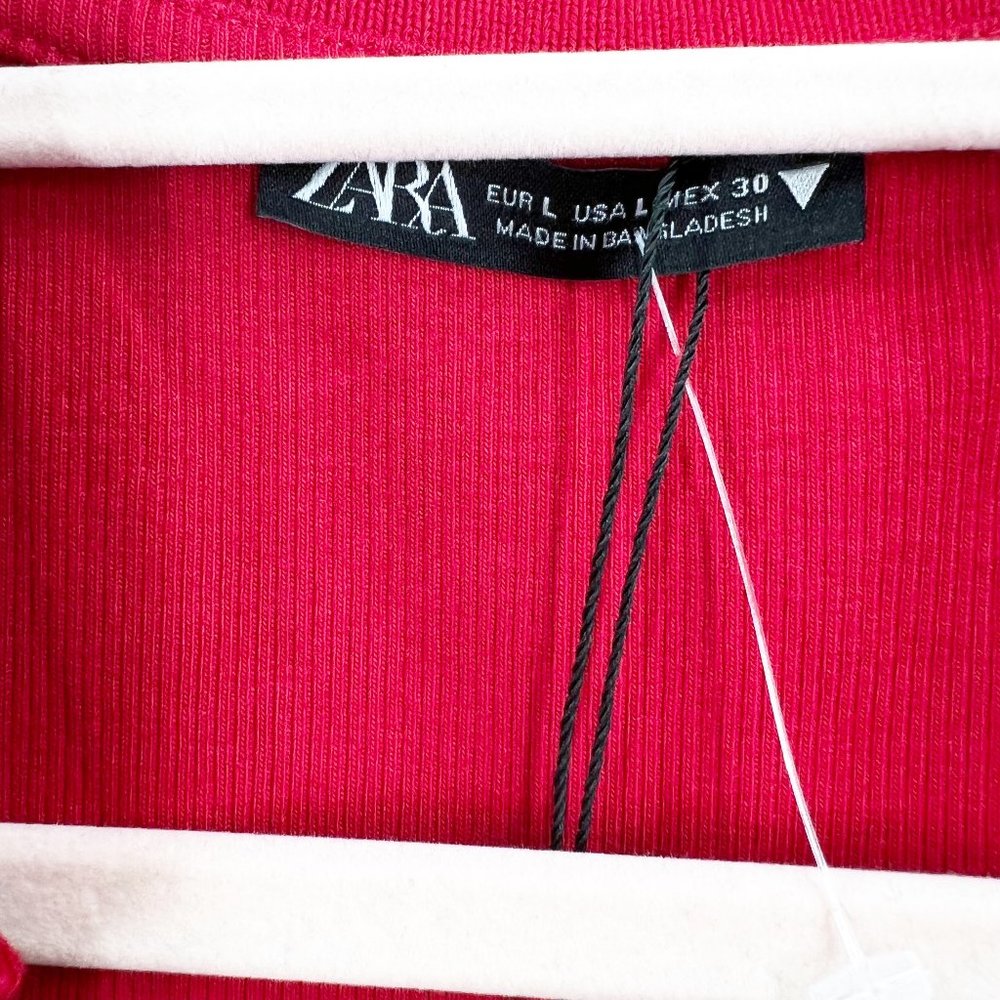 Zara Red Polo long sleeve Cotton T shirt Mini Dress Size L NEW - Picture 8 of 12